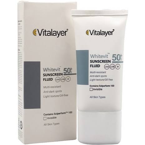 فلوئید ضدآفتاب بی‌رنگ ویتالیر Whitevit SPF50 حجم ۵۰ میلی‌لیتر